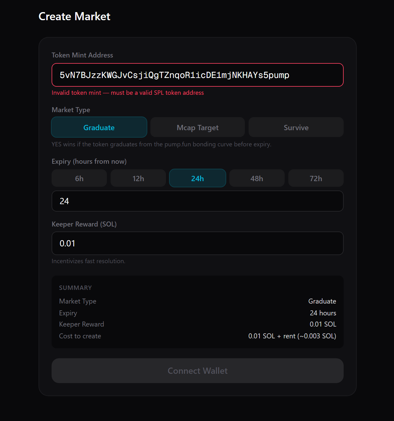Create Market Page — Full Form