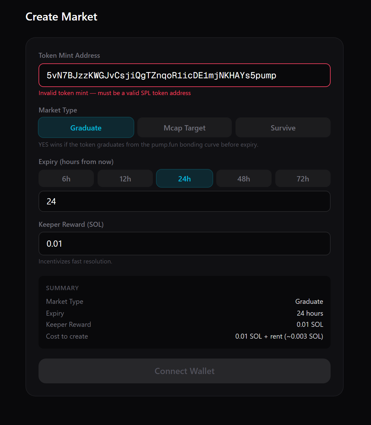 Market Type Selector — Create Page